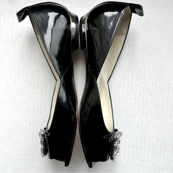 Baldinini Trend Black Patent Leather Jeweled Flats w/ Peep Toe Women EU 35 US 5 - Picture 7 of 15